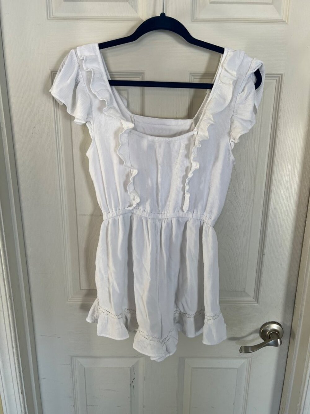 American Eagle White Lace Ruffle Boho Romper Coastal Western Festival Small - Picture 4 of 10